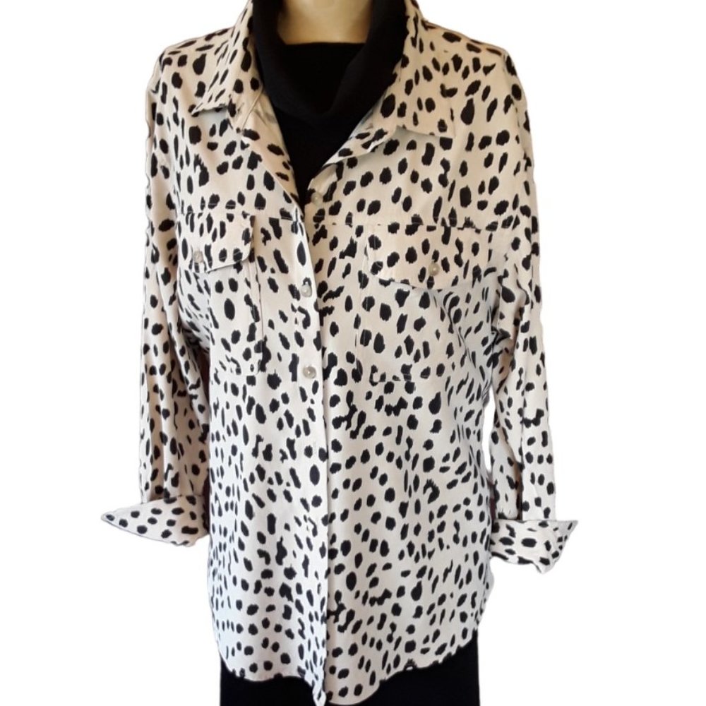 CHICO'S Cheetah Animal Print LS Button Up Shirt  Top size 3P EXC. Condition